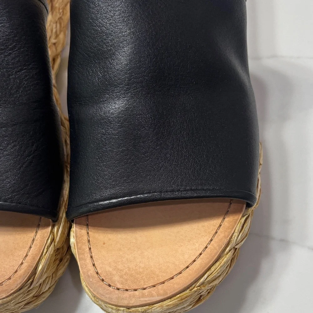 Dolce Vita Black Leather Espadrille Slide Wedges